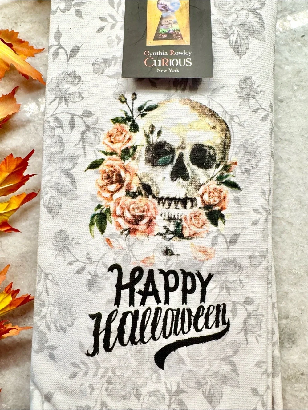 New Cynthia Rowley Happy Halloween Skull & Roses Summerween Hand Towels Set of 3